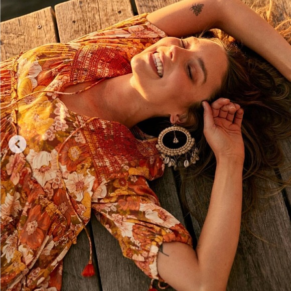 Bohemian Traders Smocked Tonal Embroidery Mini Dress in Retro Floral Rust - XXL - Picture 2 of 9